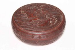 Antique Chinese Cinnabar box and cover, 26cm diameter.