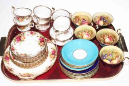 Aynsley R. Jones part tea set with five cups, along with Royal Albert Old Country Roses teaware.