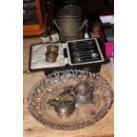 Cased set of silver spoons and tongs, two napkin rings, WMF cup holder, etc.