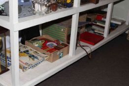 Collection of cased cutlery, Meccano, clock, tins, binoculars, glass, etc.