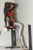 Bronze statue of a semi nude lady sat on a stool, 62cm high.