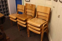 Eight vintage Tecta (Tecta, Great Yarmouth, England) wooden stacking chairs by Stafford, 1950's.