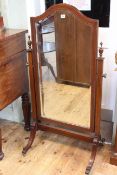 Late 19th/early 20th Century mahogany and line inlaid arched top cheval mirror, 136cm by 72cm.