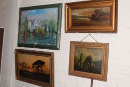 Gregory Kaminski, Glenburn Hotel, oil on board and three framed landscape oils.