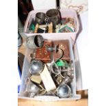 Two boxes of costume jewellery and silver plated wares.