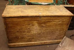 Victorian pine trunk, the interior fitted with later trays, 74cm by 124cm by 49cm.