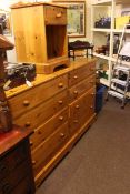 Eight drawer pine chest and pedestal chest, 96cm by 167.5cm by 46cm.