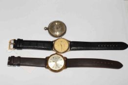 Gents 1980's Omega Seamaster Quartz wristwatch with papers, Sekonda wristwatch and silver fob watch.
