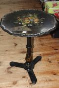 Papier mache floral painted and mother of pearl inlaid circular shaped top occasional table on