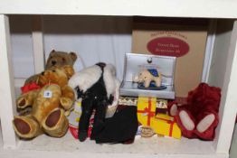 Collection of Steiff teddy bears including a Growler and Elephant, together with a doll.