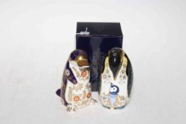 Two Royal Crown Derby paperweights, Penguin Chick and Duck Billed Platypus.