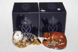 Two Royal Crown Derby paperweights, Otter and Harbour Seal, with boxes.