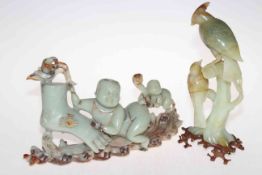 Chinese jade group of boys and jade birds (2).