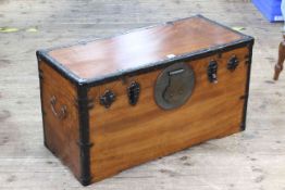 Oriental camphorwood and metal bound trunk, 48cm by 90cm by 40cm.