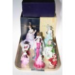 Three large Royal Worcester ladies, four Coalport and two Royal Doulton ladies (9).