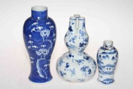 Chinese trio neck blue and white vase with figure decoration and two other blue and white Chinese