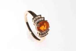 9 carat gold and 1.75 carat fire Opal and Diamond ring, size P½.