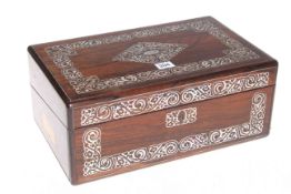 Vintage mahogany and mother of pearl inlaid writing box, 40cm.