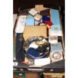 Box of costume jewellery, wrist and pocket watches, etc.