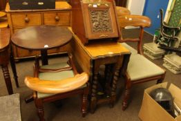 Oak barley twist gate leg dining table, set of three Victorian mahogany dining chairs,