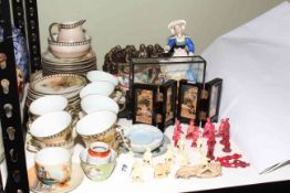 Collection of Oriental porcelain wares, Royal Doulton Breton Dancer, Chinese cork diorama, etc.