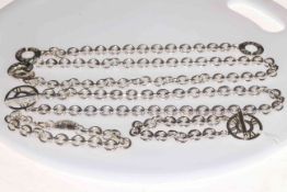 Two Sterling silver link necklaces and three bracelets each stamped Tiffany & Co.