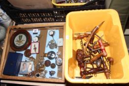 Table top display case and contents and collection of corkscrews.