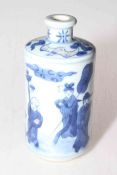 Chinese cylindrical bottle neck blue and white vase decorated with figures in landscape,