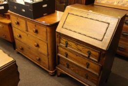 Victorian mahogany chest of two short above two long drawers and 1920's three drawer oak bureau (2).