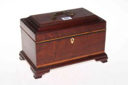 Vintage inlaid mahogany caddy box, 18cm high.