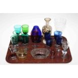 Large Edwardian glass goblet, quantity of coloured wine glasses, Victorian glass vase, etc.