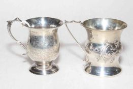 George V silver tankard of baluster form on circular feet and embossed silver tankard,