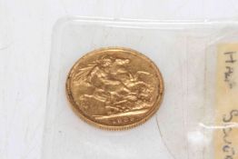 Victorian gold half sovereign dated 1889.