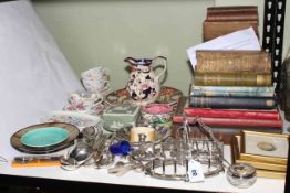 Silver plated wares, decorative china including Poole, Masons, Maling etc, small framed paintings,