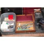 Various coins, pens including fountain, silver pocket knife,