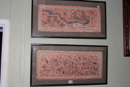 Pair framed Chinese silks depicting children at play, 34cm by 66.5cm including frame.