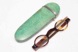 19th Century Shagreen cased pair of tortoiseshell spectacles.