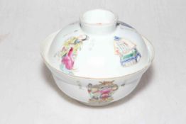 Chinese lidded bowl decorated with figures and verse.