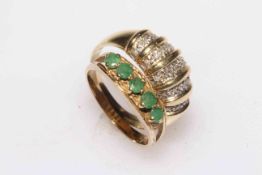 10k five stone Emerald ring and 9 carat gold and diamond pavé design ring.