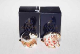 Two Royal Crown Derby paperweights, Beaver and Riverbank Beaver, with boxes.