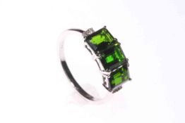 AAA Russian Diopside and Diamond ring set in 14k white gold with certificate, size P.