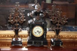 Victorian gilt mounted slate clock set.