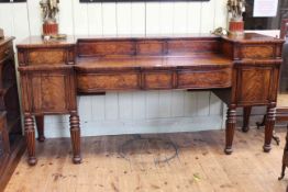 Regency mahogany pedestal sideboard on turned fluted legs, 109cm by 230cm by 74cm.