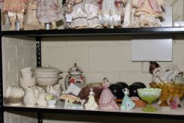 Three Coalport lady figures including Kerry, Gala Occasion, Jo, Royal Doulton Jessica dinner wares,