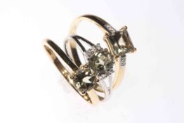 Three 9 carat gold ladies rings, 1 carat Csarite, 1.28 Csarite & Diamond and 1.5 Csarite.