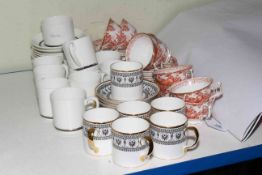 Collection of part teawares including Derby 'Red Aves' china, Staffordshire 'Black Victoria',