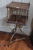 Edwardian mahogany and brass triform bookstand, 79cm by 33cm by 33cm.