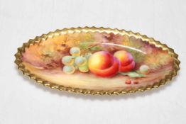 Royal Worcester fruit painted oval dish with serrated edge by H. Price.