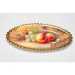 Royal Worcester fruit painted oval dish with serrated edge by H. Price.