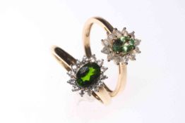 Two 9 carat gold rings, Russian Diopside and white Zircon and Tsavorite and Diamond, both size Q.